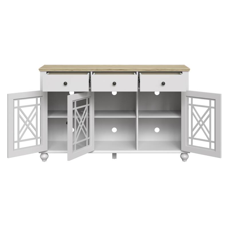 55" Vintage Style Kitchen Accent Buffet Sideboard Cabinet w/ Drawers - 55" in Width