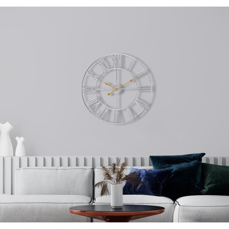 Large Decorative Wall Clock 16" - Roman Numeral Modern Home Decor - 16" - Silver