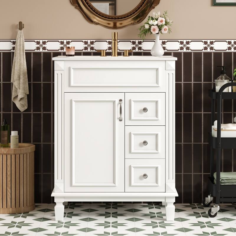 24" Bathroom Vanity With Ceramic Sink,Small Bathroom Sink Cabinet,Modern Cabinet With 2 Drawers And Adjustable Shelf