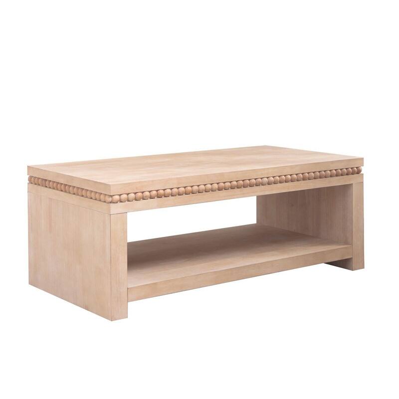 Modern Wood Coffee Table with Beaded Trim and Open Storage Shelf for Stylish Living Room Decor