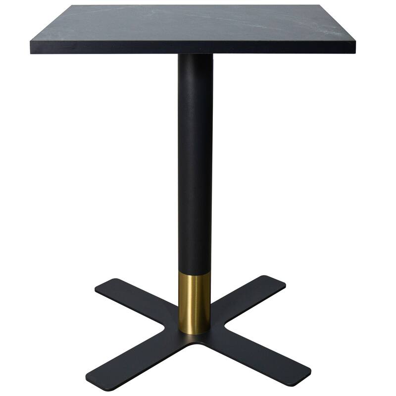 Vail Square Dining Table with 24 in. MDF Tabletop in Black Stainless Steel Cross Legs with Gold Accent Base Kitchen Table - Black