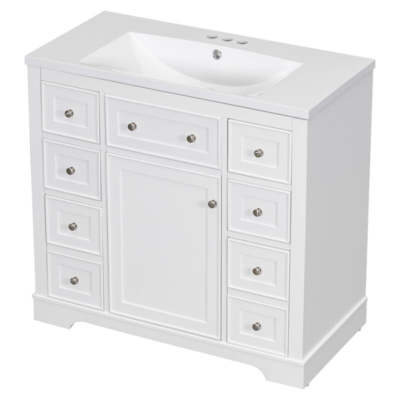 GDFStudio - Avalon 36-Inch Bathroom Vanity with Sink Combo, One Cabinet and Six Drawers, Solid Wood & MDF Board, Painted Finish