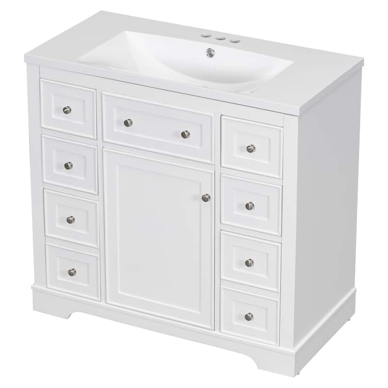 Roomfitters 36" Bathroom Vanity with Sink Combo, Cabinet with 6 Drawers and Door, Solid Wood, MDF Board