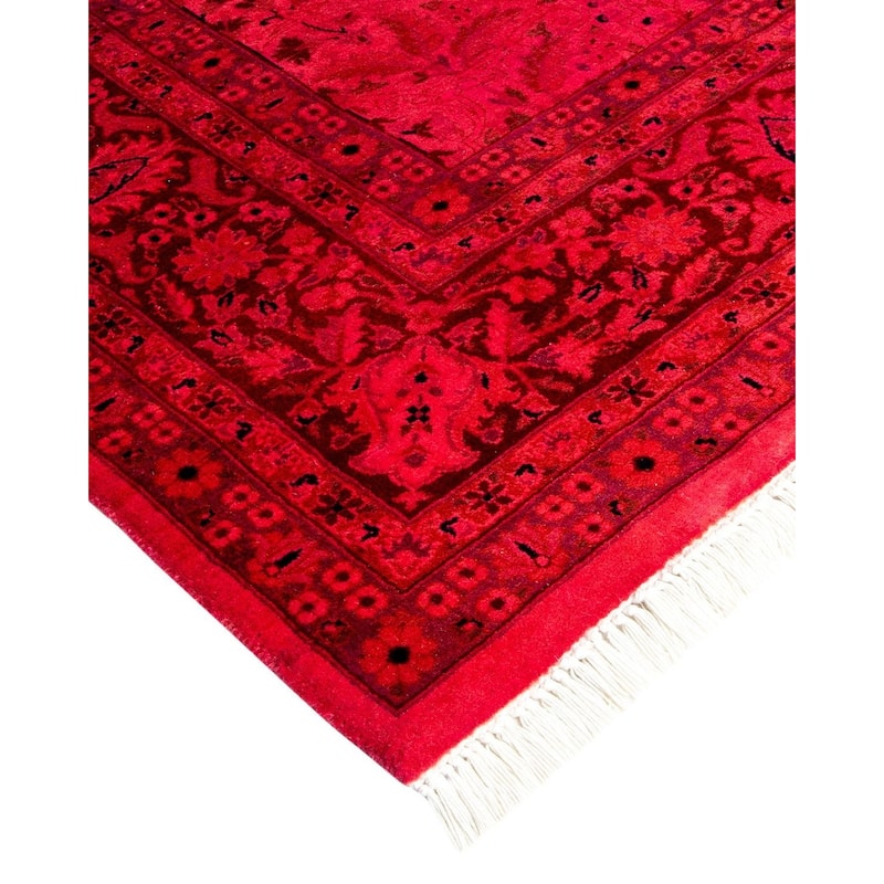 Overton Hand Knotted Wool Vintage Inspired Modern Contemporary Overdyed Pink Square Area Rug - 6' 1" x 6' 2"