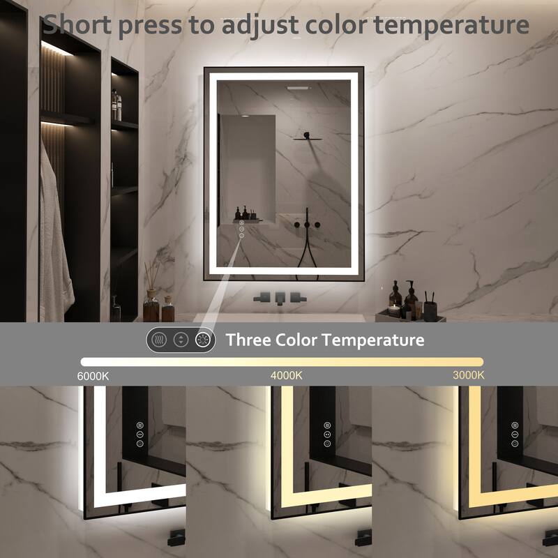 QuivaraView Aluminum front light and backlit LED lighted Framed Tempered Glass Bathroom Vanity Wall Mounted Mirror