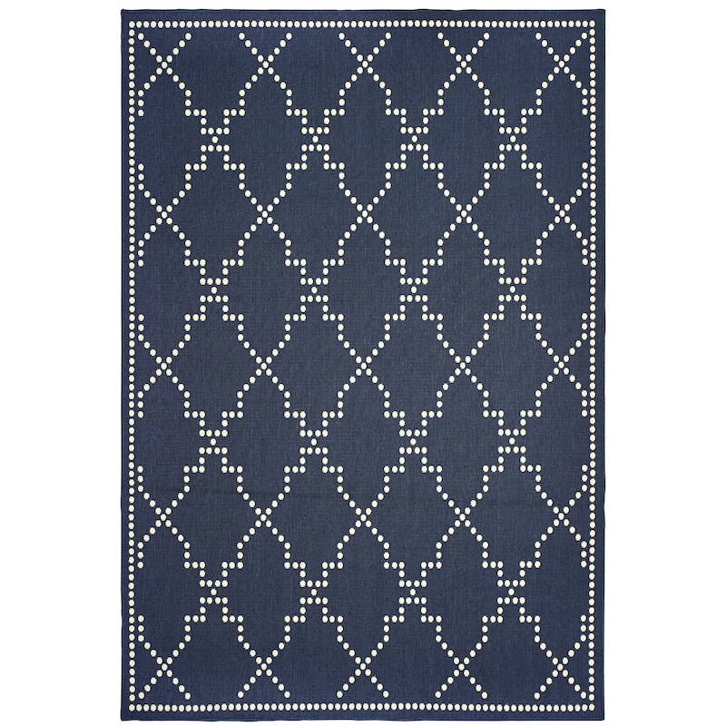 Meaux Navy Ivory Geometric Lattice Outdoor Casual Area Rug