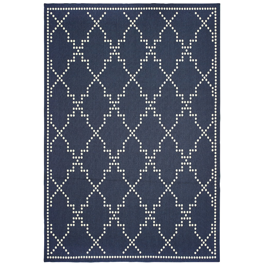 Meaux Navy Ivory Geometric Lattice Outdoor Casual Area Rug