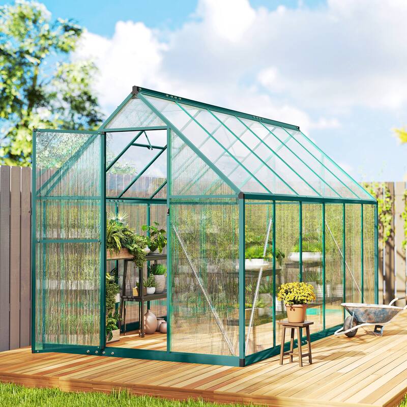 Outsunny 11x6 ft Polycarbonate Greenhouse with Swing Door and Two Adjustable Roof Vents, Aluminum Walk-in Greenhouse