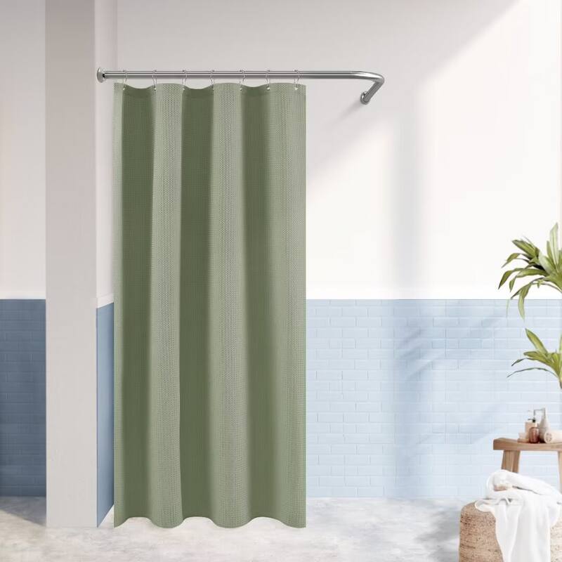 Dobby Waffle Shower Curtain with 12 Metal Hooks