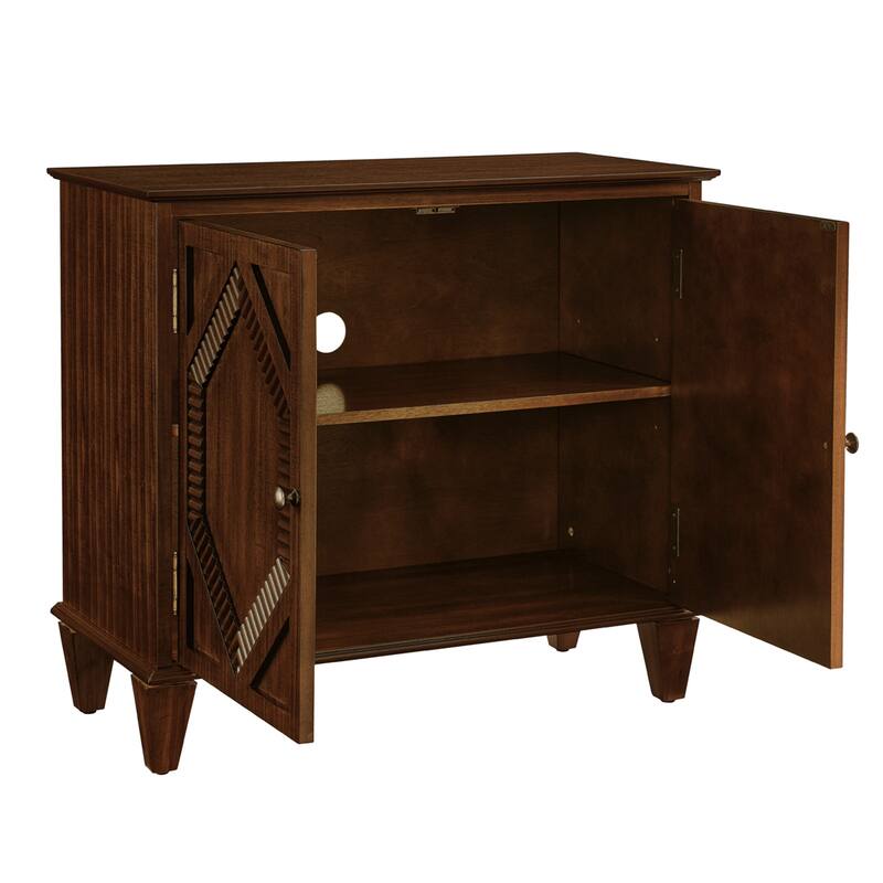33.6"Wooden Sideboard Buffet Cabinet With Storage, Symmetrical Geometric Accent Display Cabinets, Media Console Credenza