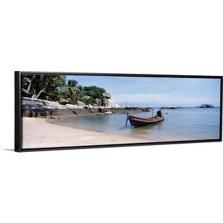 "Boat moored on the beach" Black Float Frame Canvas Art - Bed Bath ...