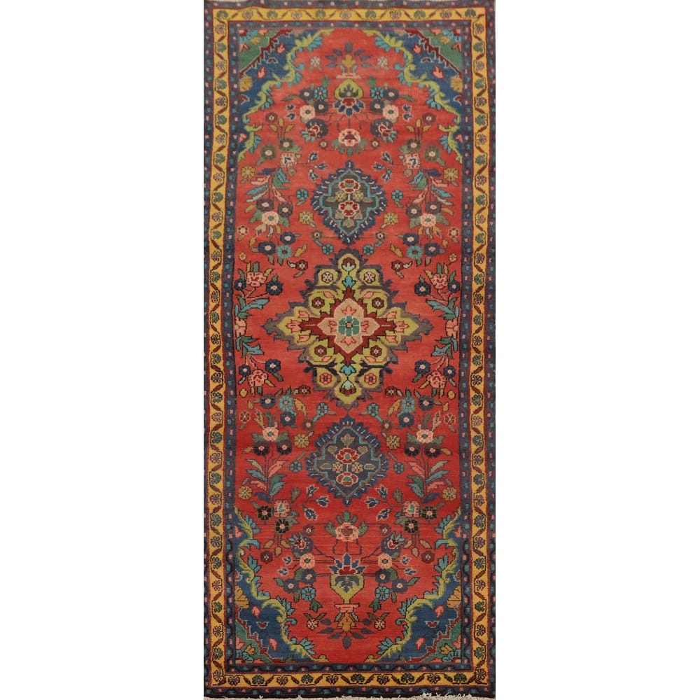 Hand Knotted Oriental 100% Wool Carpet Traditional Floral Oranges & Rust Tabriz Runner Rug - 9' 0'' X 3' 2''