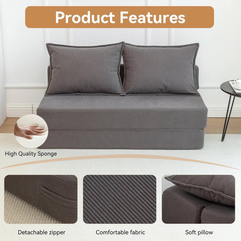 Foldable Sofa Bed Sleeper Lounge Chair with Pillow, Floor Mattress Couch with Backrest