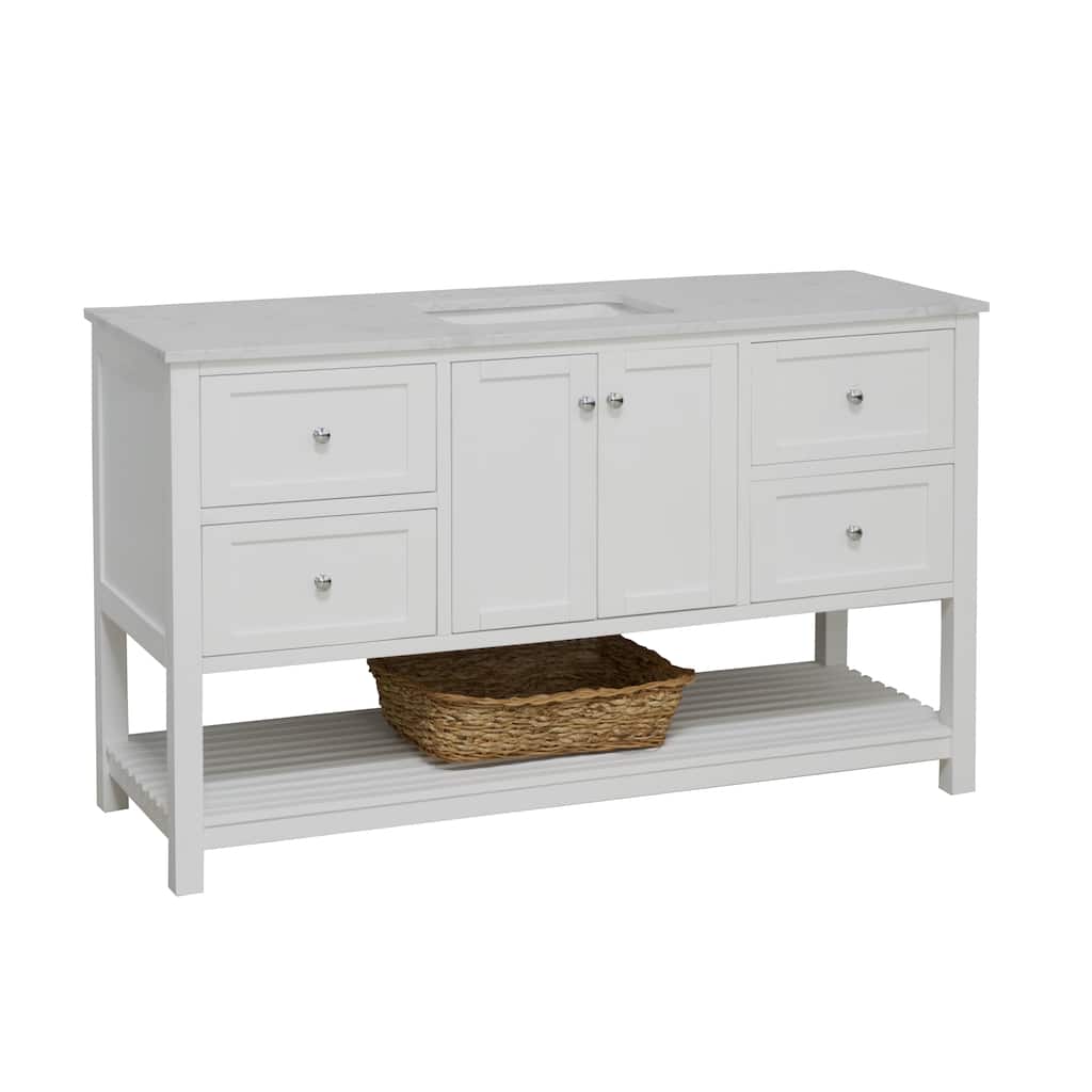 KitchenBathCollection Lakeshore 60" Single Bathroom Vanity with Engineered Carrara Top