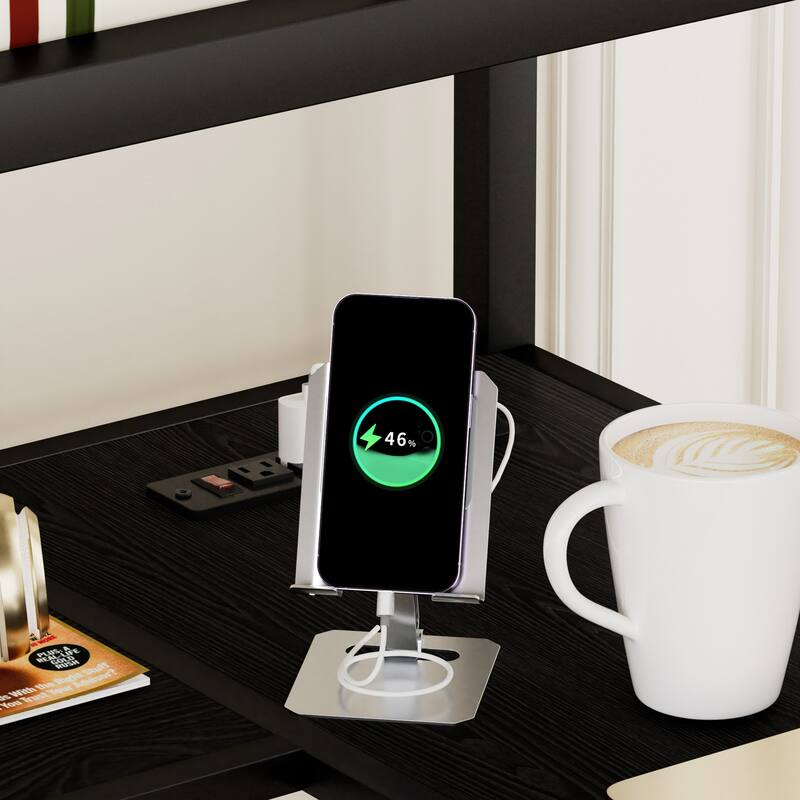 Full Size Loft Bed with L-Shaped Desk, LED RGB Lights, Charging Cradle, Fabric Storage Drawers, Safety Rails & Ladder