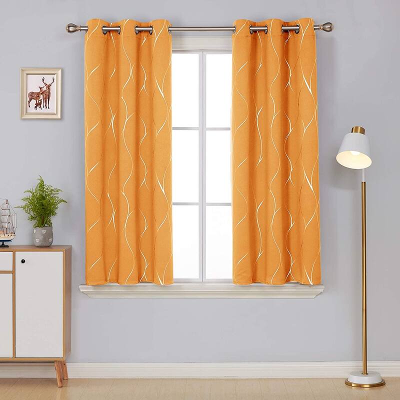 Deconovo Silver Line 42 Width Curtain Panel Pair (2 Panel) - W42"x L45" - Orange Flame