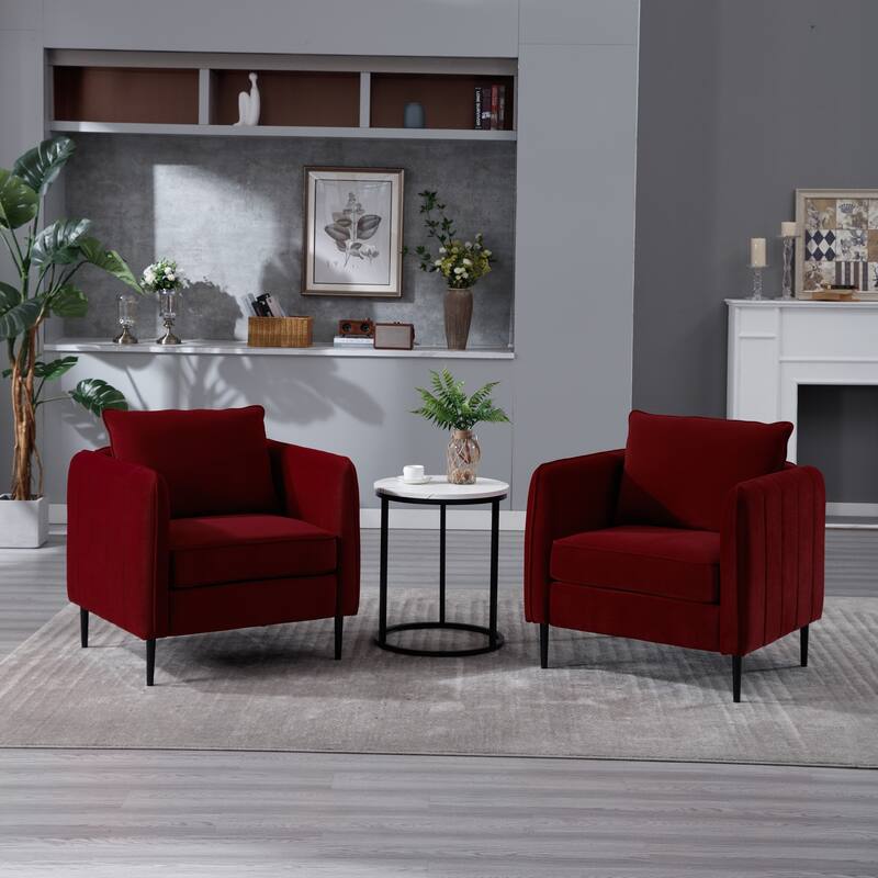 Accent Chair For Living Room, Velvet Comfy Single Sofa Chair Mid-Century Modern Armchair With 1 Pillow And Metal Legs
