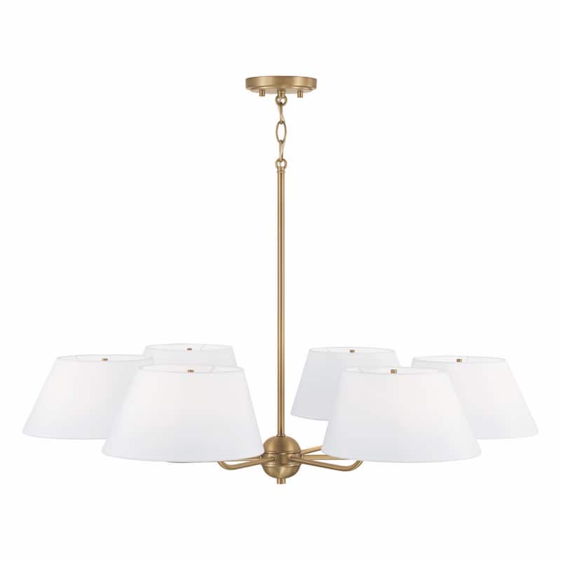 Welsley 6-light Aged Brass Chandelier w/ White Fabric Shade