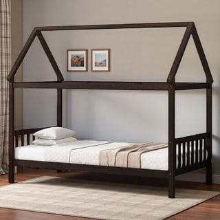 Twin Size Solid Wood House Frame Platform Bed, with Headboard and Footboard, with Underbed Storage Space, Minimalist Kids Bed