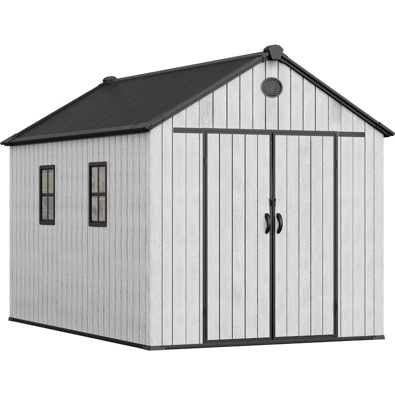 8x12 FT Outdoor Storage Shed with Floor, - Grey