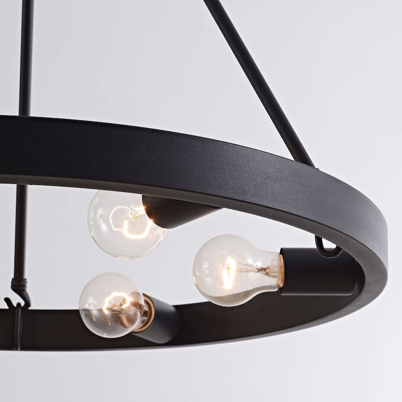 Abigail Wagon Wheel Black 6-light Metal Round Rustic Chandelier