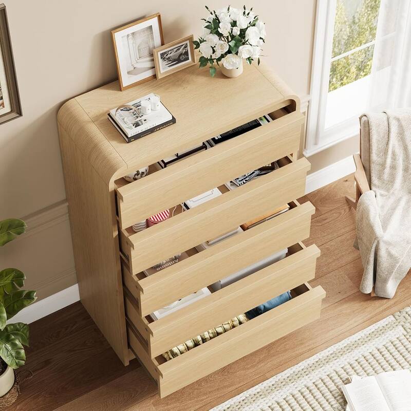 5 Drawer Curved Profile Design Dresser for Bedroom, Living Room, Entryway, Nursery