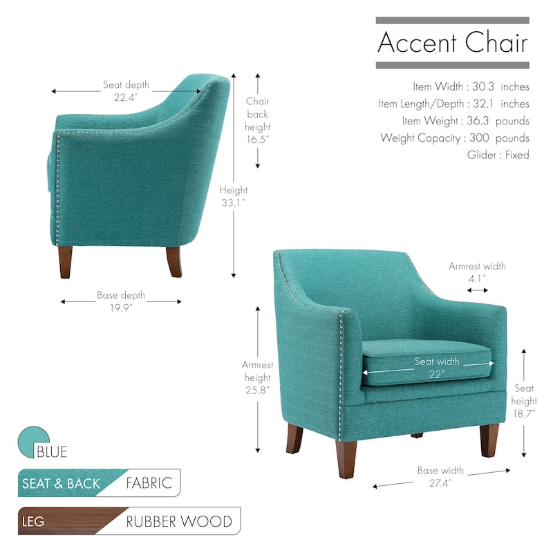 Porthos Home Rok Accent Chair, Fabric Upholstery, Rubberwood Legs