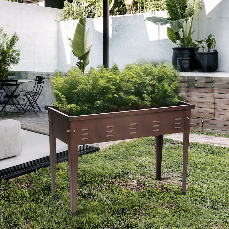 Brown Metal Rectangular Raised Garden Planter - 27.95" H x 39.57" W x 17.72" D