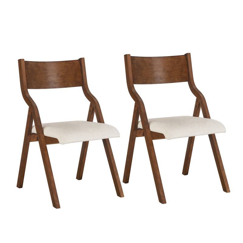 Upholstered Wood Folding Dining Chair Set of 2, Space Saving and Easy to Carry