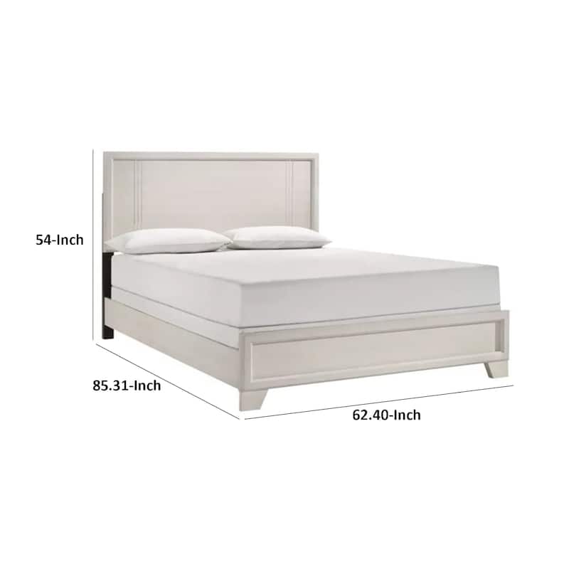 Charie Queen Bed with Panel-Style Headboard, Tapered Legs, White Wood