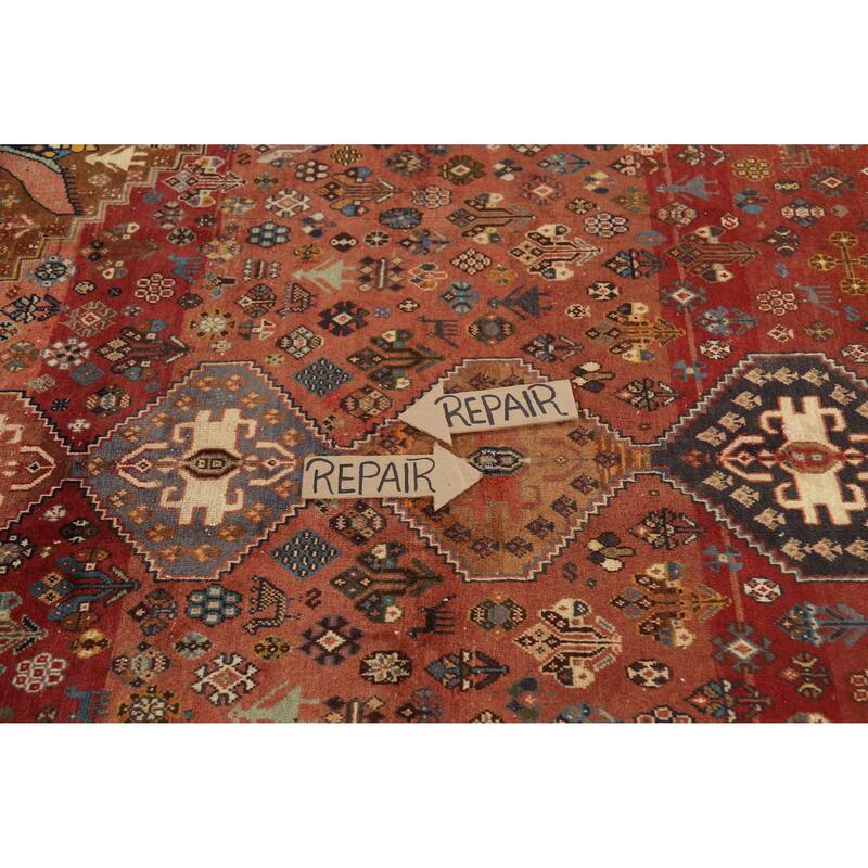 Hand Knotted Oriental 100% Wool Carpet Traditional Tribal Red Shiraz Area Rug - 8' 10'' X 5' 10''