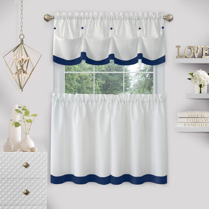 Lana Window Curtain Tier Pair and Valance Set - 58x36 - Navy