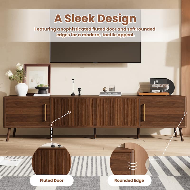 Walnut TV Stand Media Console Table for Living Room, Mid Century Modern Entertainment Center with Storage