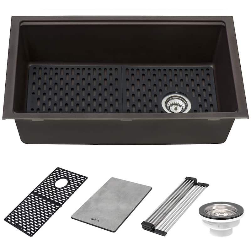 Ruvati 33-inch Granite Composite Undermount Workstation Kitchen Sink Coffee Brown - RVG2302ES - 33" x 18-1/2″