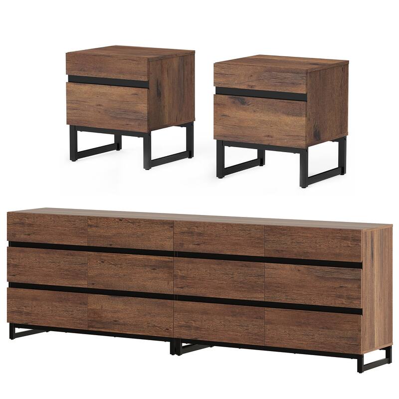 3-Piece Bedroom Furniture Set,Dresser &Chest With 12 Drawers, 2 Nightstand for Bedroom, Bedroom Furniture Set