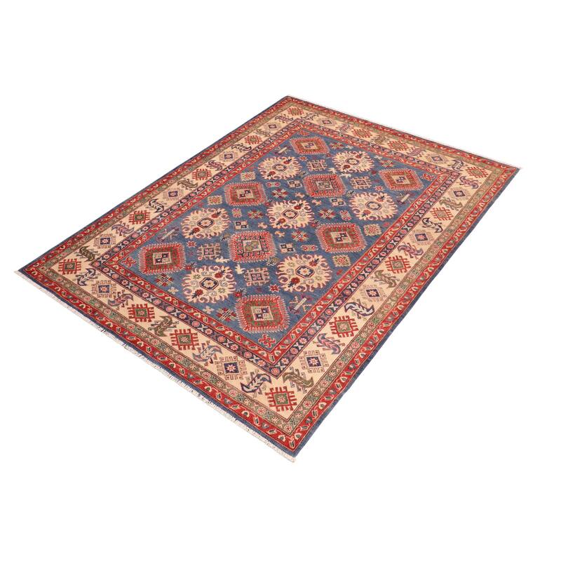 Bohemian Kazak Veronica Blue/Natural Wool Rug - 6'0'' x 8'8''