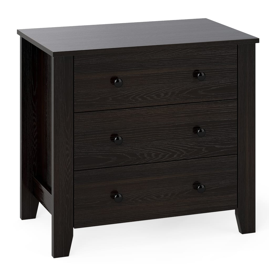 3-Drawer Dark Brown Engineered Wood Dresser with Smooth Metal Rails for Living Room