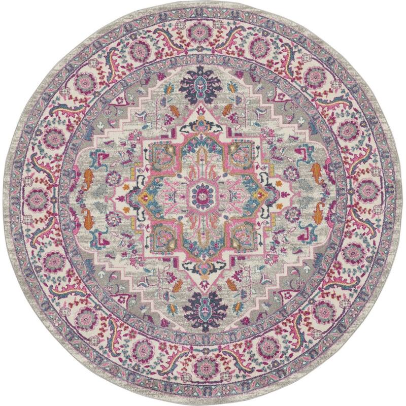 Caki Power Loomed Geometric Floral Area Rug By HomeRoots - 8' Round