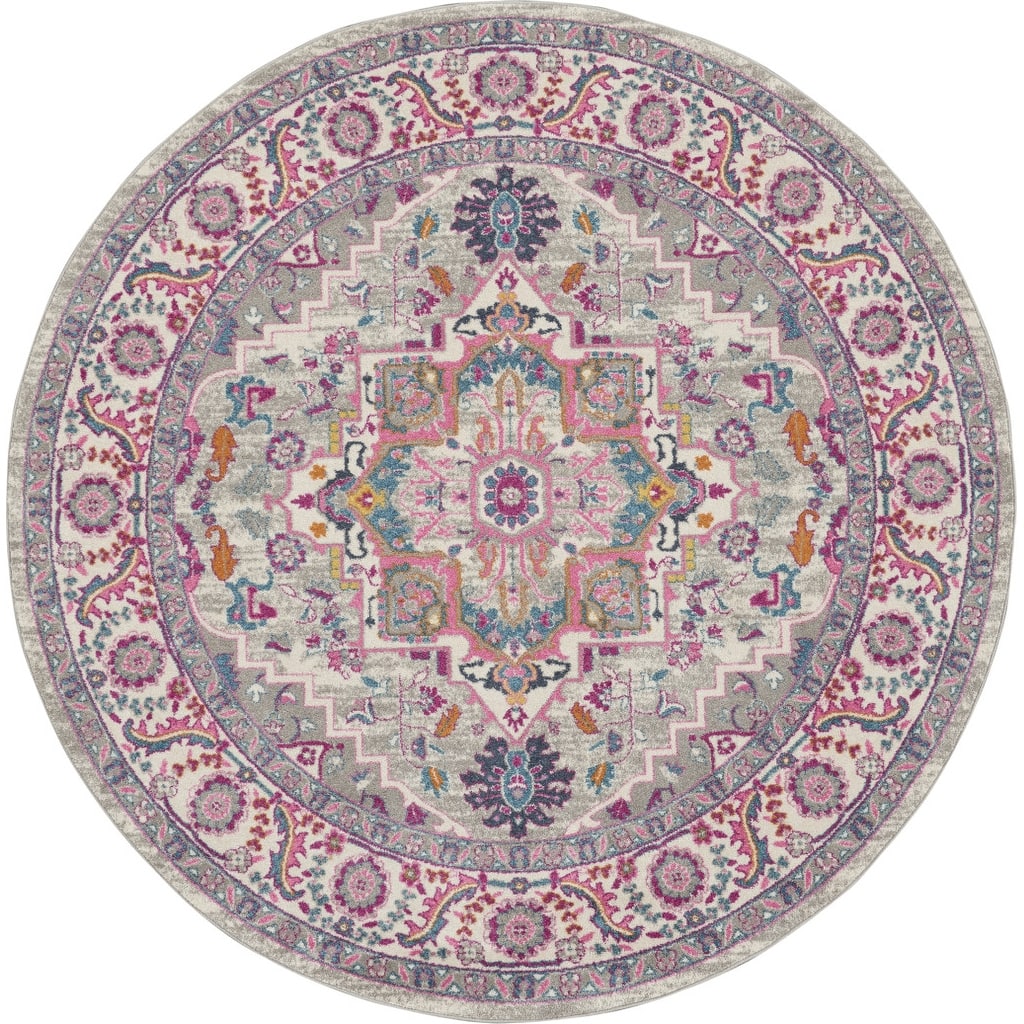 Caki Power Loomed Geometric Floral Area Rug By HomeRoots - 8' Round