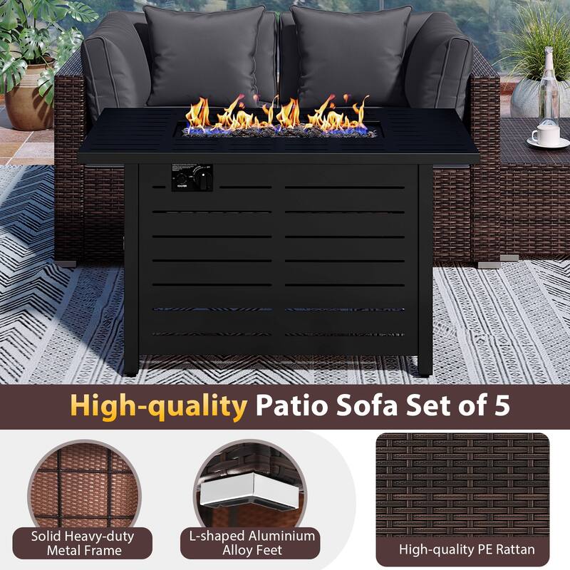 Gymax Set of 5 Patio Furniture Set Heavy-duty Frame Rattan Sofa Set w/