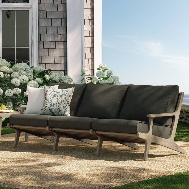 Saratoga Outdoor Patio Teak Sofa - Flint Gray
