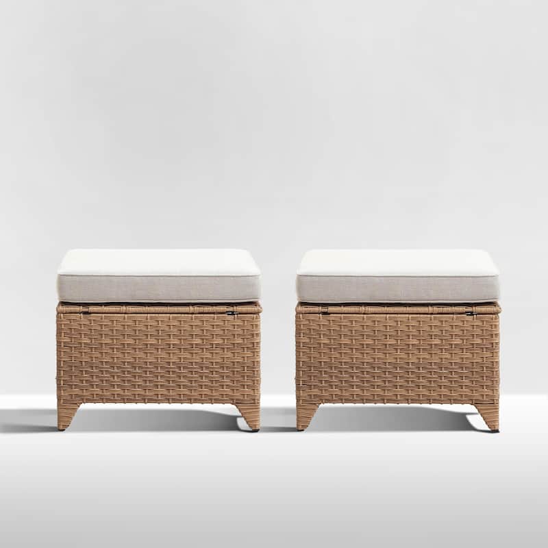 Outdoor Patio Footstool Ottomans with Cushion Yellow-Beige - Yellow