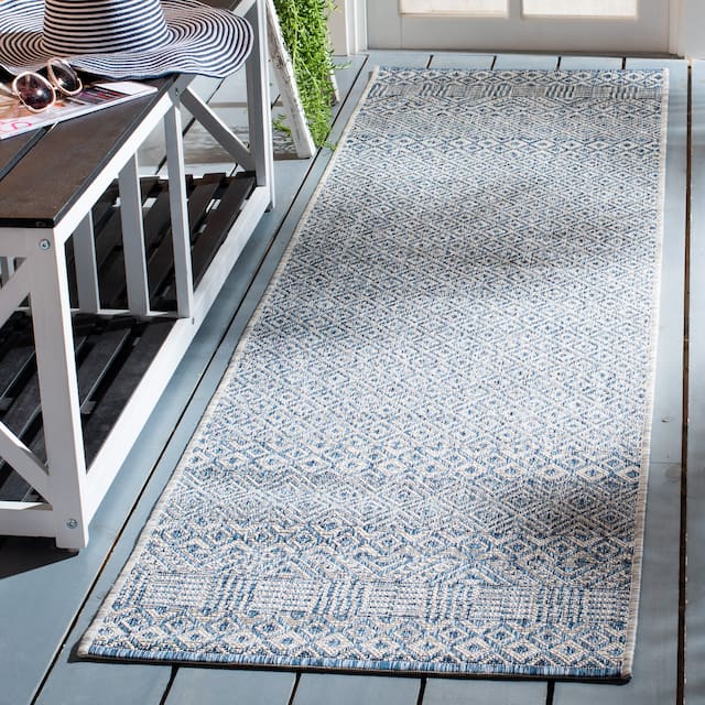 SAFAVIEH Courtyard Terezija Indoor/ Outdoor Waterproof Patio Backyard Rug - 2'3" x 16' Runner - Grey/Blue