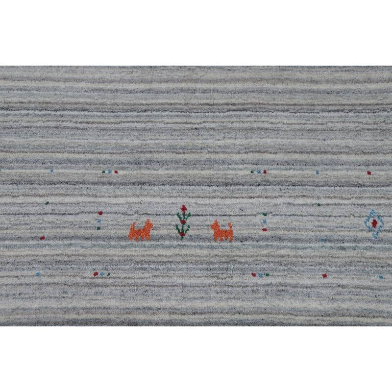 Hand Knotted Oriental Silk Carpet Tribal Animal Pictorial Greys & Charcoal Gabbeh Area Rug - 10' 1'' X 8' 2''