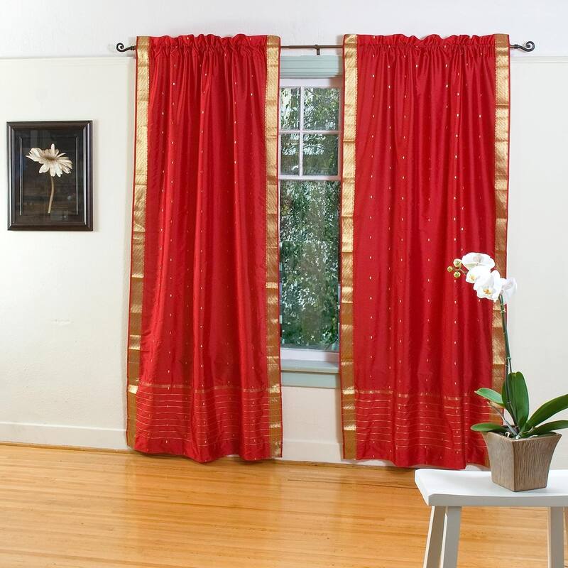 Fire Brick Rod Pocket Sheer Sari Curtain / Drape / Panel - Pair - 43" W X 96" L (Lined) - 96 Inches