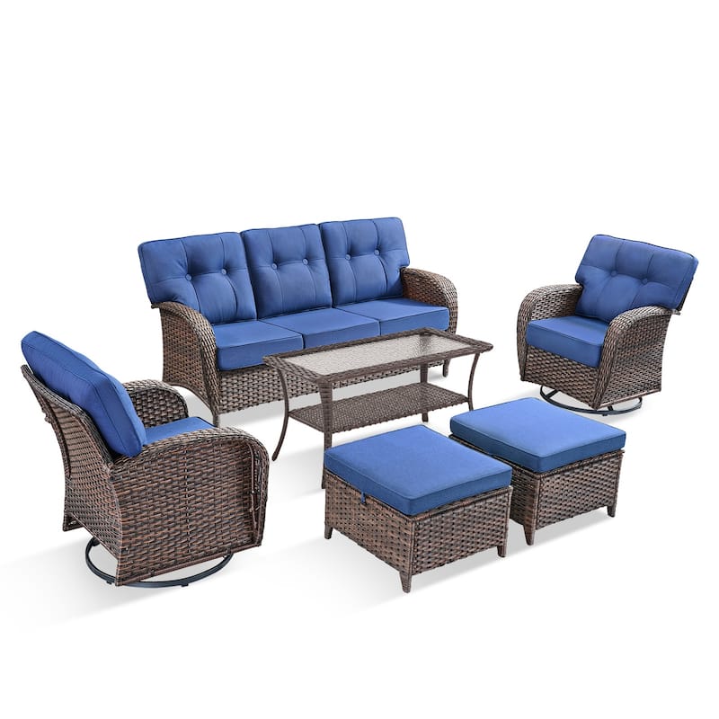 Pocassy 6 Piece Ooutdoor Sofa with Swivel Chair Ottoman Table