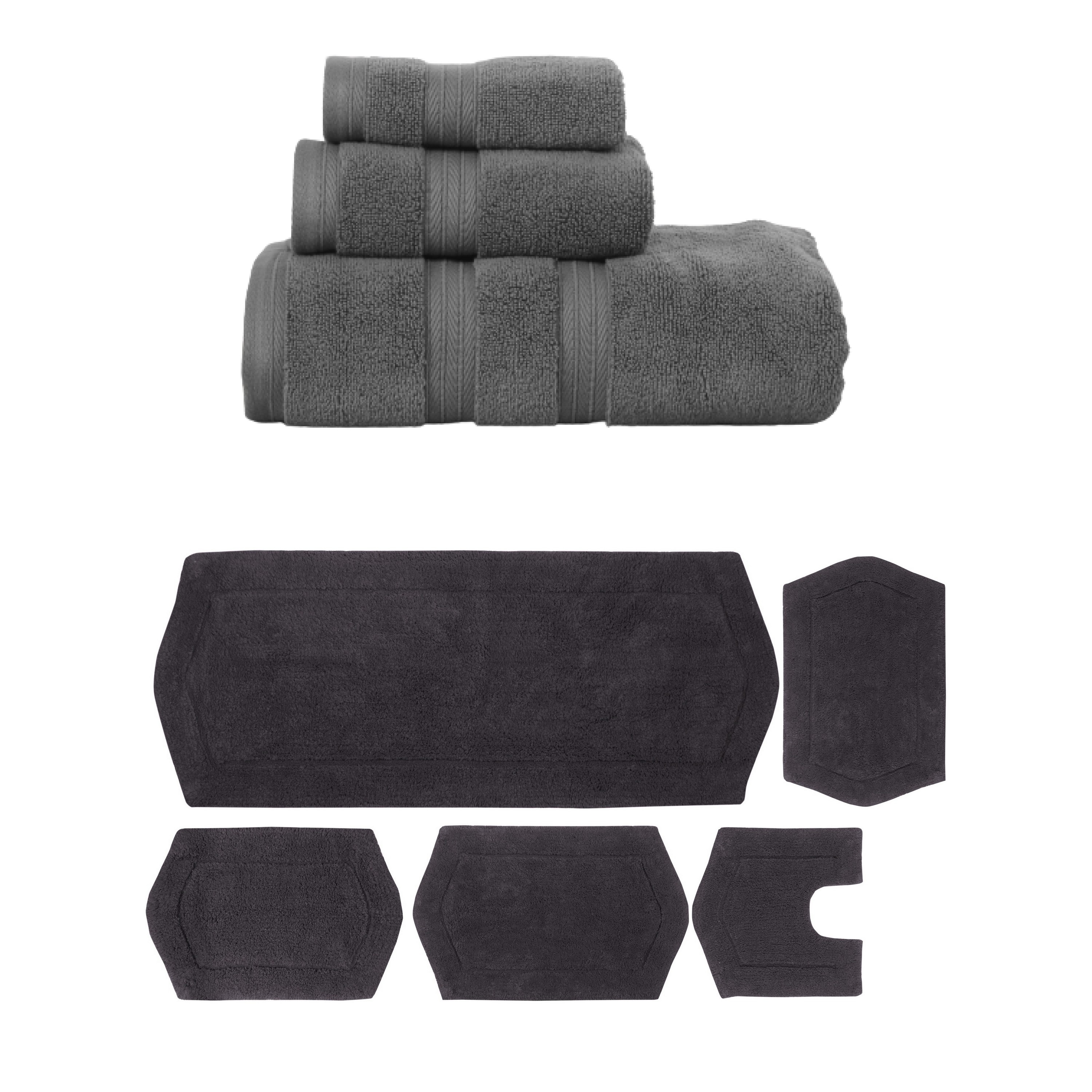 Home Weavers Waterford Collection 100% Soft Cotton Super Absorbent 3 Pc Towel Set & 5 Pc Bath Rug Combo, Non Slip (Set of 8)