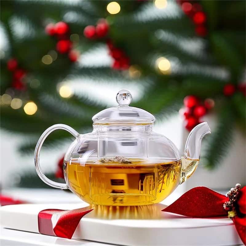 Glass Teapot Stovetop Safe,Clear Teapot with Removable Infuser Bed