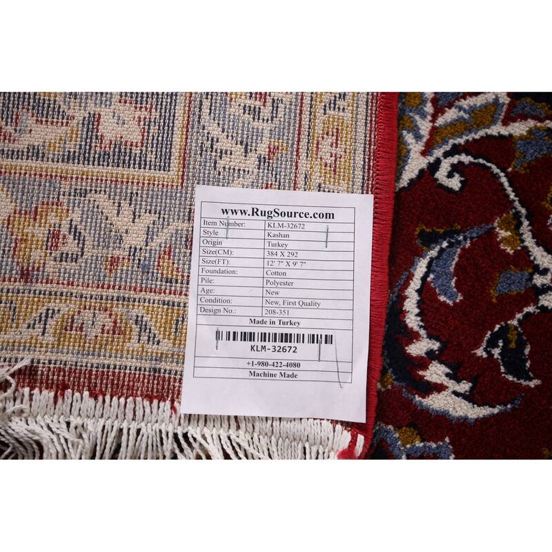 Traditional Red Kashan Turkish Rug Living Room Machine-Made Carpet - 9'7" x 12'7"