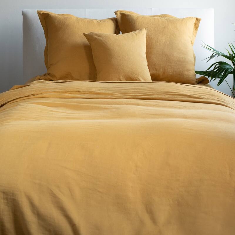 100% French Linen Throw Pillow Sham by BOKSER HOME - Pillow Covers - 20" x 20" - Honey